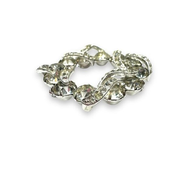 Eisenberg Clear Rhinestone Wreath Brooch Silver Tone Swirl Design Vintage - Picture 5 of 10